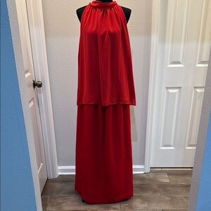 Elegant Red Halter Maxi Dress